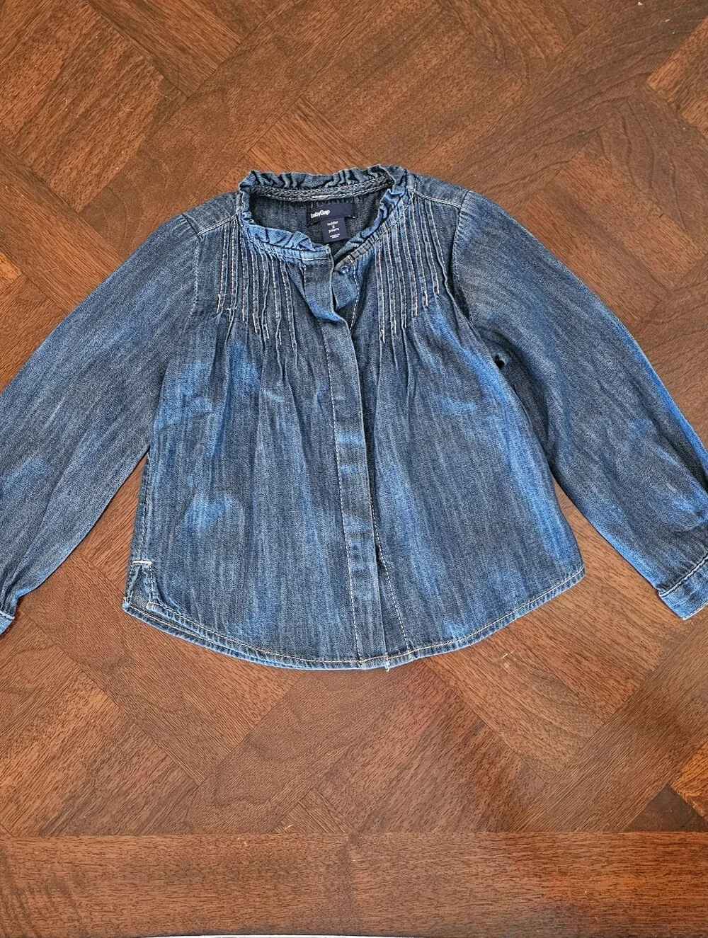 babyGap Toddler Girls Pintuck Denim Ruffle Shirt Blouse 2T